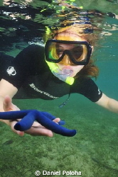 Playing with the blue sea star by Daniel Poloha 